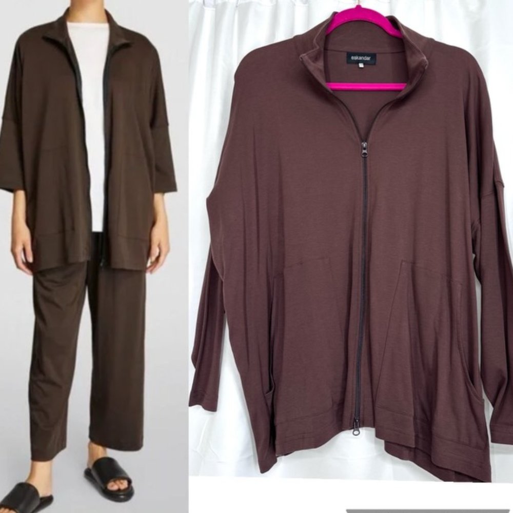 Eskandar Slope Shoulder Zip Up Sweatshirt Jacket Cotton One size Fits Most